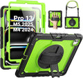 SEYMAC Case for iPad Pro 13 Inch M5 2025 / M4 2024 Heavy Duty Shockproof Protective Case with Screen Protector 360° Rotating Stand Hand/Shoulder Strap and Pen Holder Green