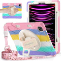 BRAECNstock Kids Case for Apple iPad Air 13 inch (M4/M3/M2)/ iPad Pro 12.9 inch 6th/5th/4th/3rd Gen Shockproof Protective Case with Pencil Holder 360° Rotating Hand Strap + Stand Colorful Pink