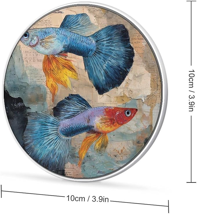 Guppy Fish Ocean Vintage Newspaper Phone Charger Magnetic Charging Pad Anti-Slip with USB Cable