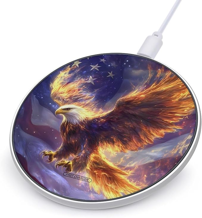 US Ea-gles Flag Wireless Charger Anti-Slip Wireless Charging Pad Slim Charger Mat for Men Women