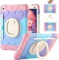 for iPad 9th/8th/7th Generation Case(2021/2020/2019)360°Rotating Handle Stand with[ Pencil Holder&ampShoulder Strap] Heavy Duty Shockproof Kids Cover for iPad 10.2 inch (Colorful Pink)