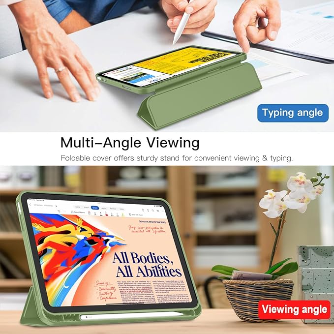 iMieet iPad (A16) Case 11th Gen/iPad 10th Generation Case [11-Inch 2025/10.9 Inch 2022] with Pencil Holder Trifold Stand Smart Cover with Soft TPU BackAuto Wake/Sleep(Olive Green)