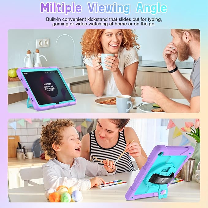 AVAWO Case for Samsung Galaxy A9+ Plus 11 inch 2023 with 360° Swivel Handle Strap Cover with Lanyard Teal+Purple