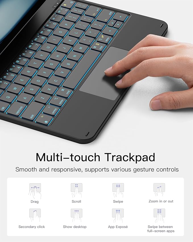 Inateck Magnetic Keyboard Case for Air 11 inch (M4 2026/2025 M3/2024 M2) Easy-Set Keyboard for Air 6/5/4 Gen iPad Pro 11 inch 4/3/2/1 Gen Floating Cantilever Stand 7-Color Backlight with Trackpad