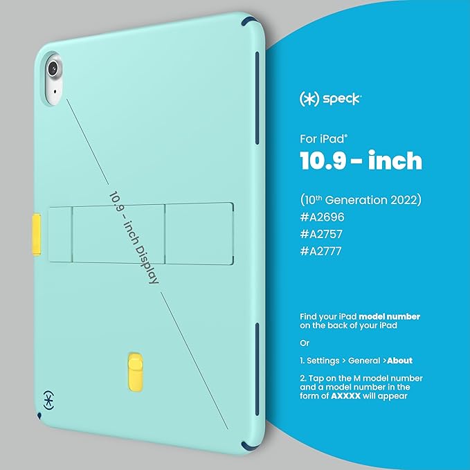 Speck iPad 10.9 Inch Tablet Case and Stand - Scratch Resistant Drop Protection &amp Quick Release Kickstand - for iPad 10th Gen 2022 - StandyShell Glass Teal/Deep Sea Blue/Daisy Yellow