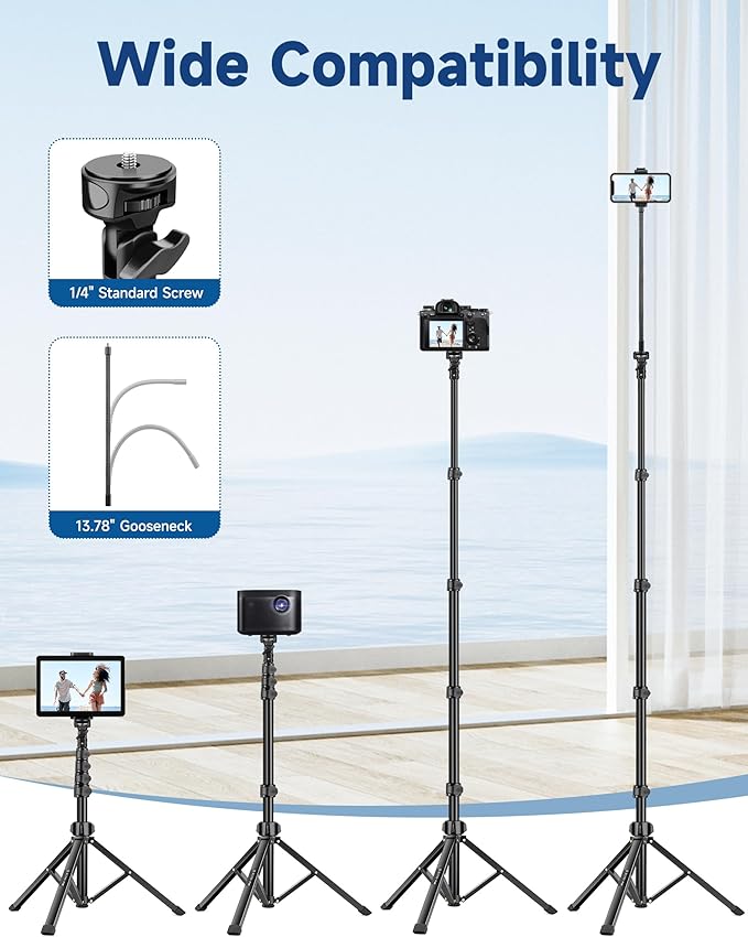 Phone Tripod Stand 85 Tall Cellphone Tripod for iPhone with Gooseneck Remote Flexible Portable Phone Stand for Recording Compatible with iPhone 14 13 12 pro Android Camera
