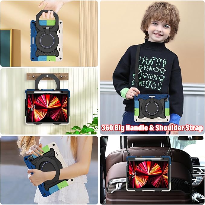 ROISKIN for iPad Air 11 inch M4/M3/M2 Case iPad Pro 11 inch 4th/3rd/2nd/1st GenerationiPad Air 5th/4th 10.9 inch CaseHeavy Duty Shockproof with 360 Stand Handle Shoulder Strap Pen Holder for Kids