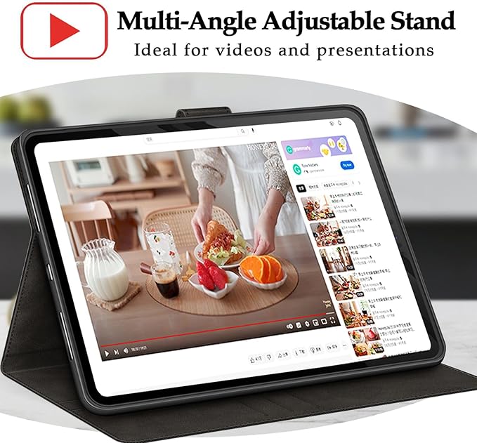 Leather Case Compatible with Samsung Galaxy Tab Active 5 5G 8.0 2024 Tactical Edition Protective Cover with Inner TPU Silicone Shell Built-in Stand and Rugged Drop-Proof(Black)