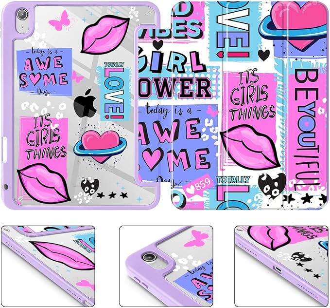 May Chen for iPad (A16) 11th Generation Case 11 Inch 2025 iPad 10th Gen Case 2022 10.9 inch Built-in Pencil Holder with Shockproof Cover Clear Back Shell Auto Wake/Sleep Girls calligraphic