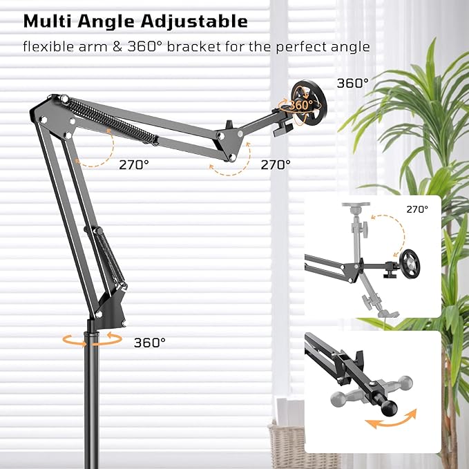 Floor Magnetic Phone Holder for Bed Laying Down Adjustable Bedside Phone Stand for iPhone Magsafe Headboard Cell Phone Mount for Reading