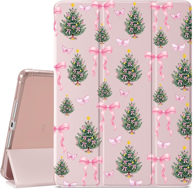 JOYLAND Lovely Ribbon Bow Cedar Case for iPad 9th/8th/7th Generation 10.2 Inch (2021/2020/2019 Release) Pencil Holder &amp Clear Transparent Soft TPU Back &amp Trifold Smart Tablet Cover for Girls
