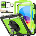 SEYMAC stock Case for iPad (A16) 11th/10th Generation 11''/10.9'' 2025/2022 Full-Body Drop Protection Case with Screen Protector &amp360° Rotate Hand Strap/Stand Green+Black