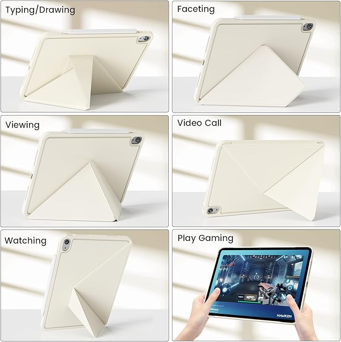 for iPad Air 11 Inch Case M3/M2 (2025/2024) iPad Air 5th/4th Gen Case 10.9 Inch (2022/2020) w/Pencil Holder Portrait/Landscape 4+ Angles Magnetic Cover for iPad Air 11'' 10.9'' Cream White