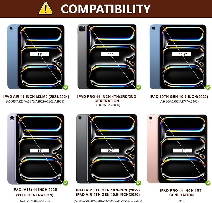 E NET-CASE Case for iPad Air 11 M4/M3/M2 (2026/2025/2024)/iPad (A16) 11th Gen 11 2025/iPad Air 5th/4th Gen (2022/2020) 10.9with Pen Holder/Hand Strap/Carrying Shoulder Strap (Black)