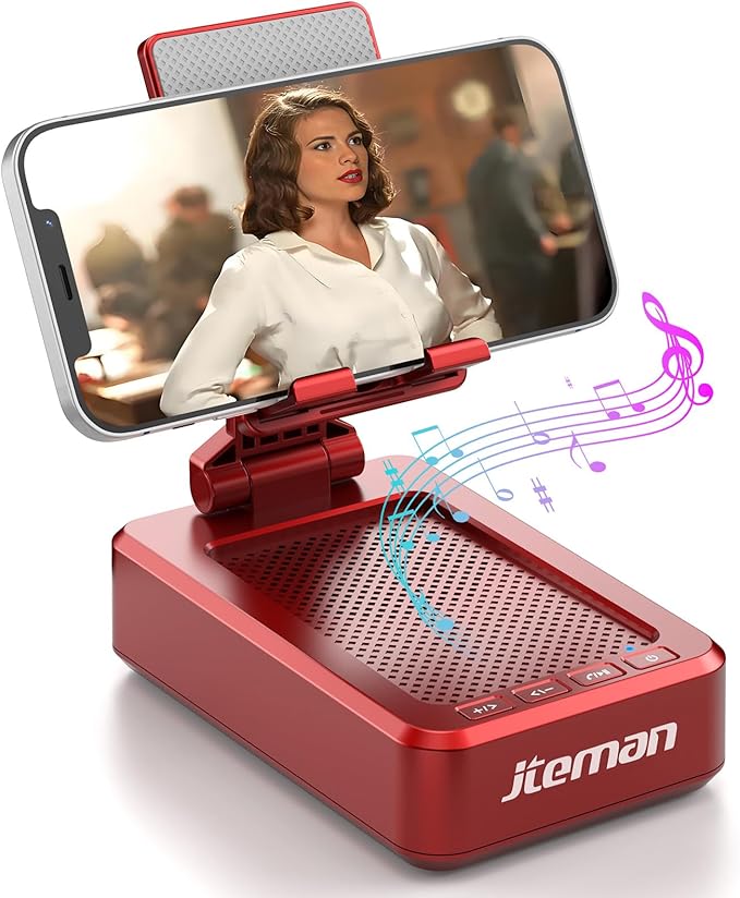 JTEMAN Portable Phone Stand with Speaker Bluetooth WirelessGifts for Men WomenBirthday for WomenKitchen Gadgets for MenPhone Holder for Desk - Red