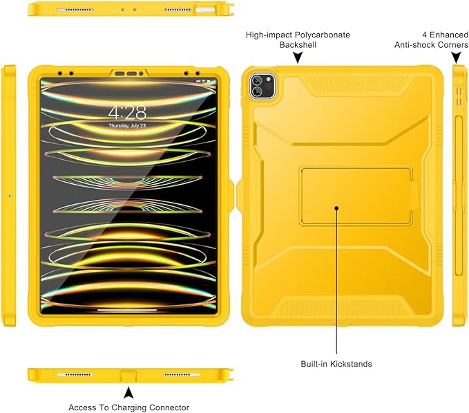 Soke Case for iPad Pro 12.9 Inch 6th/5th/4th Generation(2022/2021/2020 Release) Rugged Shockproof Protective Cover with Built-in Kickstand for Apple iPad Pro 12.9 - Lemon Yellow