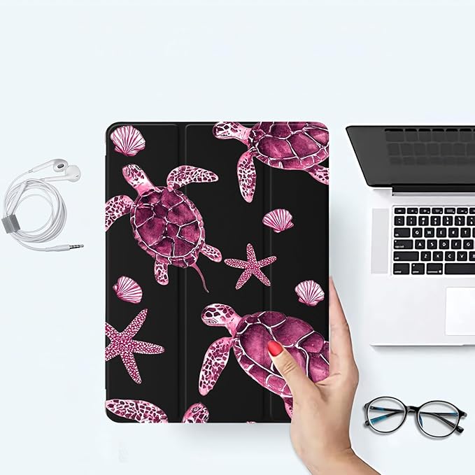 Hot Pink Sea Turtle Case for iPad Pro 13 (M4) 2024 Ocean Sea Animal CasePencil Holder &amp Clear Soft TPU Back &amp Trifold Stand Cover for Women (Model Number:A2925/A2926/A3007)