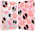Mektron Case for M5/ M4 iPad Pro 11 inch 2025/2024 with Pencil Holder Compatible Models: A3357/A3358/A3359/A2836/A2837/A3006 Shockproof Cover Clear Shell Skull &amp Flowers Pink