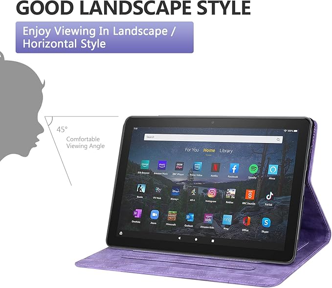 Dteck Case for All-New Amazon Kindle Fire HD 10 &amp 10 Plus Tablet (13th/11th Generation 2023/2021 Release) 10.1 Premium PU Leather Embossed Flower Folio Stand Case Cover with Pencil HolderPurpl