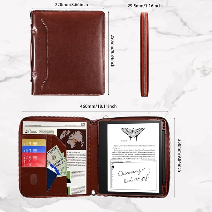 E NET-CASE Case for Kindle Scribe 10.2 inch 2024 &amp 2022 Released - Business Handheld Design Upgraded PU Leather Cover for Kindle Scribe Digital Paper with Zipper &amp Pen Holder (Brown)