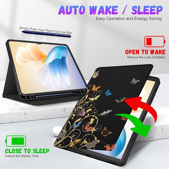 for Samsung Galaxy Tab S8/S9 Case 14.6 Inch 2022/2023 Women/Folio Cover with Pencil Holder Cute Kawaii Butterfly Design Pretty Tablet Cases