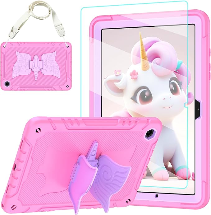 Case for Samsung Galaxy Tab A11+ Plus/ A9+ 11 inch 2025/2023 with Screen ProtectorUnicorn Stand Shoulder StrapShockproof for Galaxy Tab A11 Plus/A9 Plus Tablet Case Kids Girls (Pink)