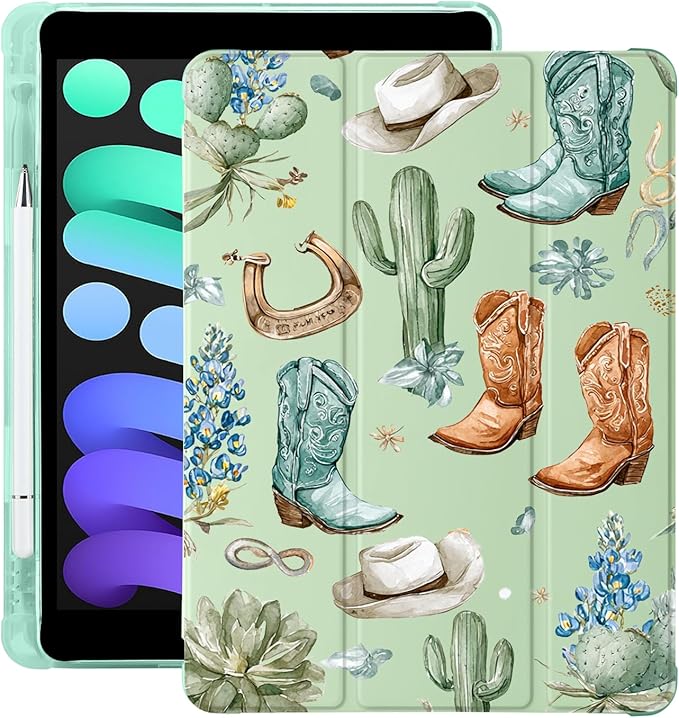 Cool Western Cowboy for iPad Air 3 Case with Pencil Holder Auto Sleep/Wake Green Leather Soft TPU Back Cover for iPad Pro 10.5 Inch 2017