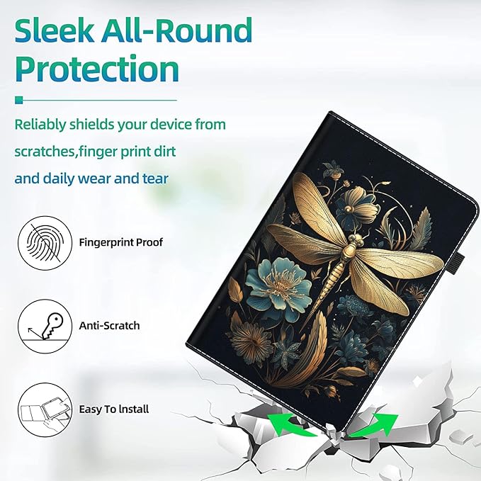 Case for All-New Amazon Kindle Fire HD 10 and Fire HD 10 Plus Tablet (13th/11th Generation 2023/2021 Release) 10.1 Slim Folding Stand Cover with Auto Wake/Sleep Dragonfly