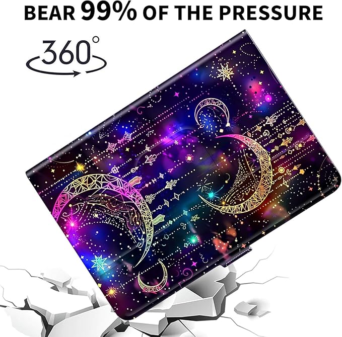 for Universal 10 10.1 Inch Android Tablet Case 360 Degree Rotating Leather Stand Folio Cover for iPad 9.7/10.2/10.5/Galaxy Tab 9-10.5/Fire HD10 &amp More 9.0-10.5 Inch TabletPurple Glitter Moon