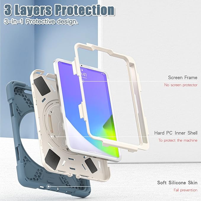 ZenRich Shockproof Case for iPad mini 7 (A17 Pro) 2024/ iPad mini 6th 2022 Heavy Duty Rugged Case with Pencil Holder/360°Rotating Kickstand/Handle/Carrying Shoulder BeltCronflowerBlue