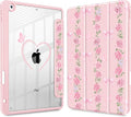 May Chen for iPad 9th Generation with Pencil Holder iPad 8th/7th Gen Case 10.2-inch [Penceil Holder] Trifold Stand Auto Wake/Sleep Clear TPU Protection Back Cover Bow &amp Rose Flower