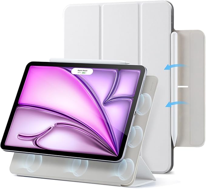 ESR for iPad Air 13 Inch Case M4/M3/M2 (2026/2025/2024) iPad Pro 12.9 Case Powerful Magnetic Attachment Slim Trifold Stand Case Supports Pencil Pro/USB-C Rebound Series Brilliant White