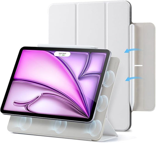 ESR for iPad Air 13 Inch Case M4/M3/M2 (2026/2025/2024) iPad Pro 12.9 Case Powerful Magnetic Attachment Slim Trifold Stand Case Supports Pencil Pro/USB-C Rebound Series Brilliant White