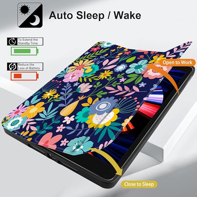 DONGKE Case Compatible with iPad 10.2 Inch 2021 2020 2019 iPad 9th/8th/7th Generation with Pencil Holder Slim Stand Protective Case with Soft TPU Back Auto Sleep/Wake Cover Florals