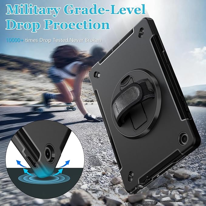 Case for Galaxy Tab A11 Plus 11 Inch: TPU Samsung Tablet A11+ Cover 2025 with 360° Rotating Stand- Screen Protector -Hand Strap - Shoulder Strap - Pencil Holder - Black
