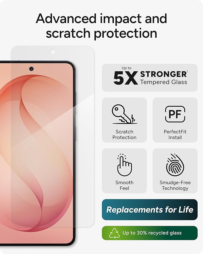 ZAGG Glass Elite Samsung Galaxy S26+ Screen Protector - 5x Stronger Tempered Glass Fingerprint Scanner Compatible 30% Recycled Glass InvisibleShield Easy Install PerfectFit