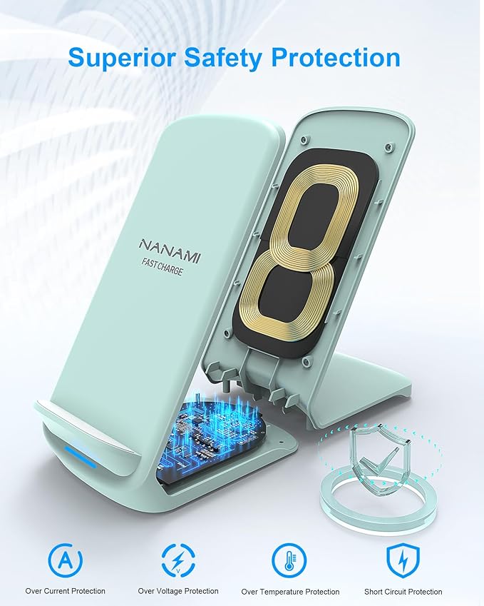 NANAMI Fast Wireless Charger 10W Max Wireless Charging Stand with PD20W Adapter Charger Compatible for iPhone 17/17 Air/17 Pro/17 Pro Max/16/15/14/13/12Samsung Galaxy S26/S25/S24/S23/S22/S21/Note 20