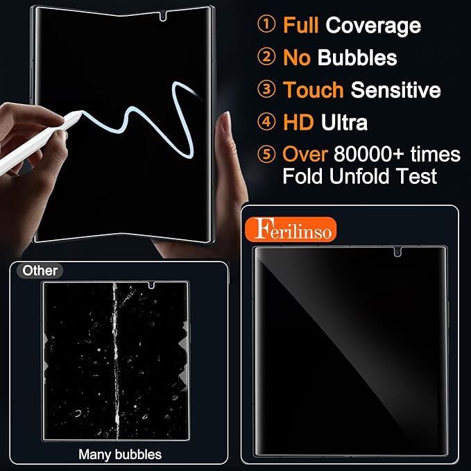 Ferilinso [Auto Dust Install] 2 Pack Inside Privacy Screen Protector for Samsung Galaxy Z Fold 7 [Phone Case Friendly] Anti-Spy Film with 2 Pack Front Tempered Glass Accessories