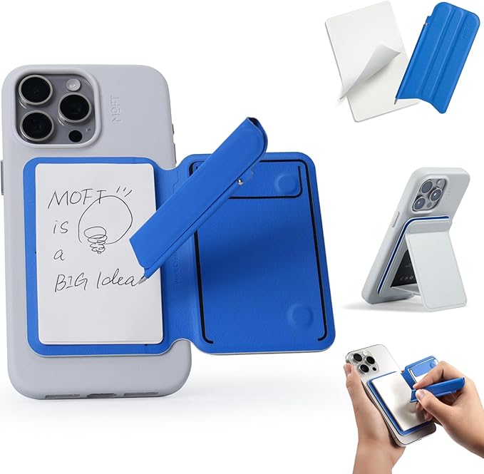 MOFT Action Inspiration MagSafe Phone Stand Magnetic Notepad Stand Compatible with iPhone 16 Series and Other Phones with Two Types of Notepad and Magnetic Invisible Pen Misty Cove + Sapphire