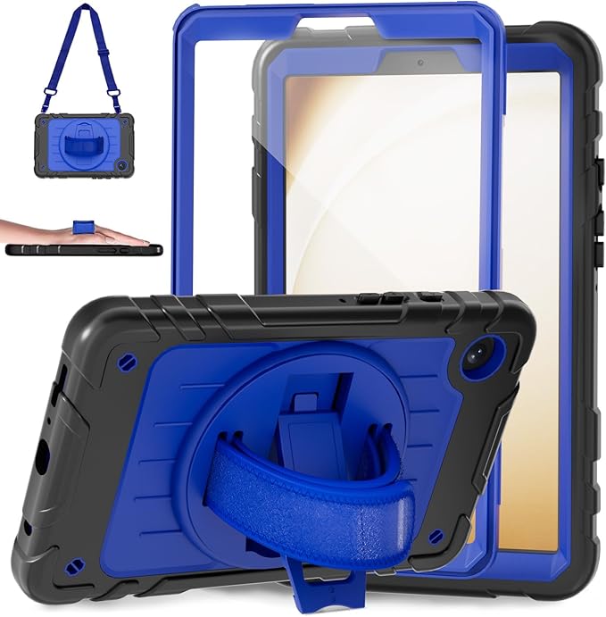 Case for Samsung Galaxy Tab A9 Case 8.7 Inch 2023 with 360 Rotating Hand Strap &amp Shoulder StrapProtective Case for Galaxy Tab A9 8.7 Tablet SM-X110/X115/X117 (Black+Blue)