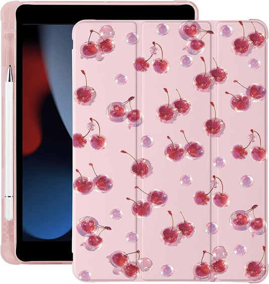 Kawaii Cute Cherry for iPad Air 3 Case with Pencil Holder Auto Sleep/Wake Pink Leather Soft TPU Back Cover for iPad Pro 10.5 Inch 2017