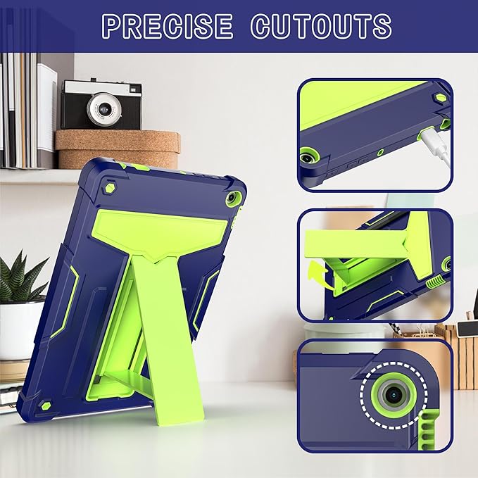 Case for Amazon Fire HD 10 Tablet 10.1 Inch Display (13th Generation 2023 Released) - Heavy Duty Hybrid Kickstand Case Cover + 1 Screen Protector and 1 Random Stylus (Navy Blue/Green)