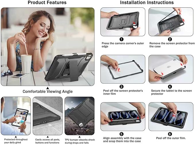 Soke Case for iPad Pro 11 Inch (M5) 2025/ (M4) 2024 with Built-in Screen Protector &amp Kickstand Rugged Full Body Heavy Duty Protective Cover with Pencil Holder - Light Gray