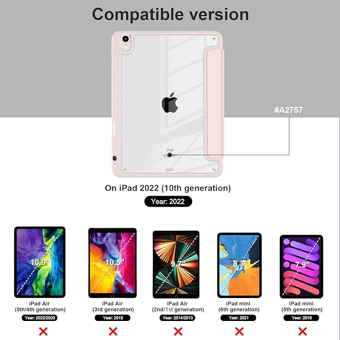 Batianda Hybrid Case for New iPad 11 2025 A16 Chip/iPad 10 2022 10.9-inch [Built-in Pencil Holder] Shockproof Cover with Clear Transparent Back Shell TPU BumperAuto Sleep/Wake Pink Flower