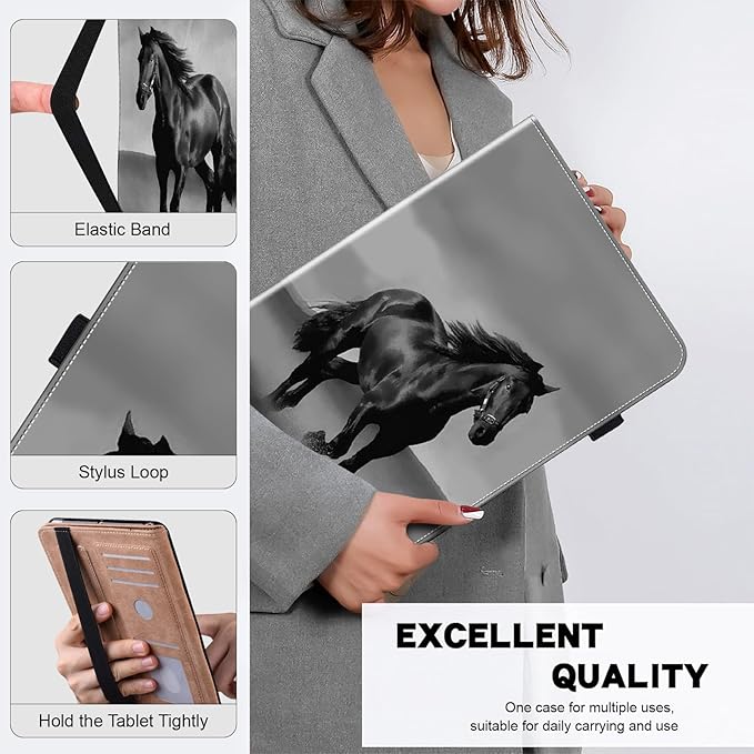 ALILANG Case for Lenovo Tab P12 12.7 inch 2023 (TB-370FUC) Tablet Cases Ultra-Thin Lightweight Folio Shockproof Folding Stand Protector Cover for Lenovo Tab P12 -Black Horse