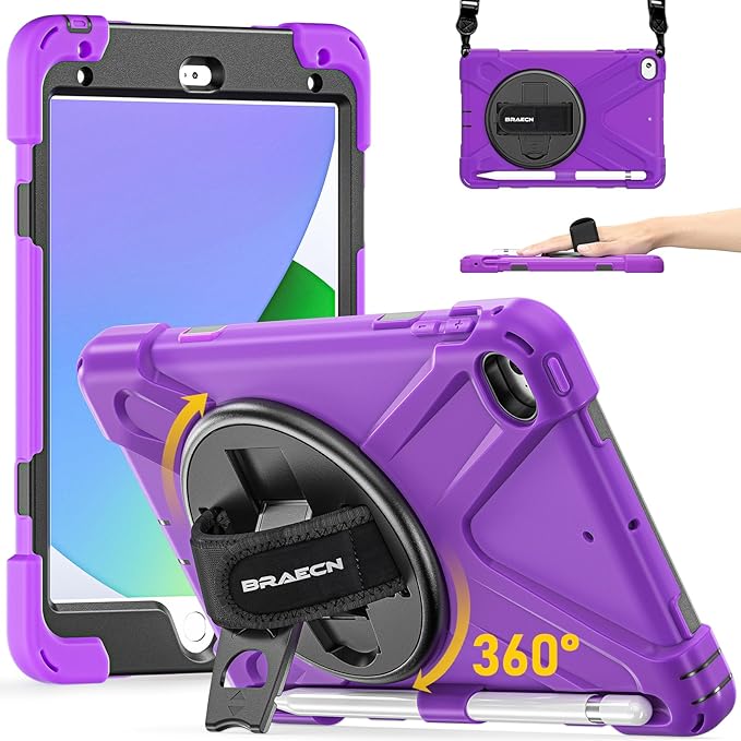BRAECN iPad mini 5 CaseiPad mini 4 Case Heavy Duty Shockproof Protective Rugged Case with Pencil HolderHand StrapKickstand Shoulder Strap for iPad mini 5th/4th Generation 7.9 Inch for Kids