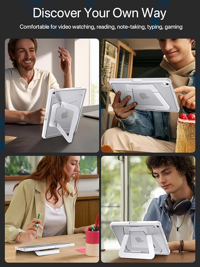 Case for iPad Air 11 inch M4/M3/M2(2026/2025/2024) iPad Air 4/5th Generation Dual Multi-Angle Adjustable Kickstand Full Protective Case with Built-in Pencil Holder (White iPad Air 11 inch)