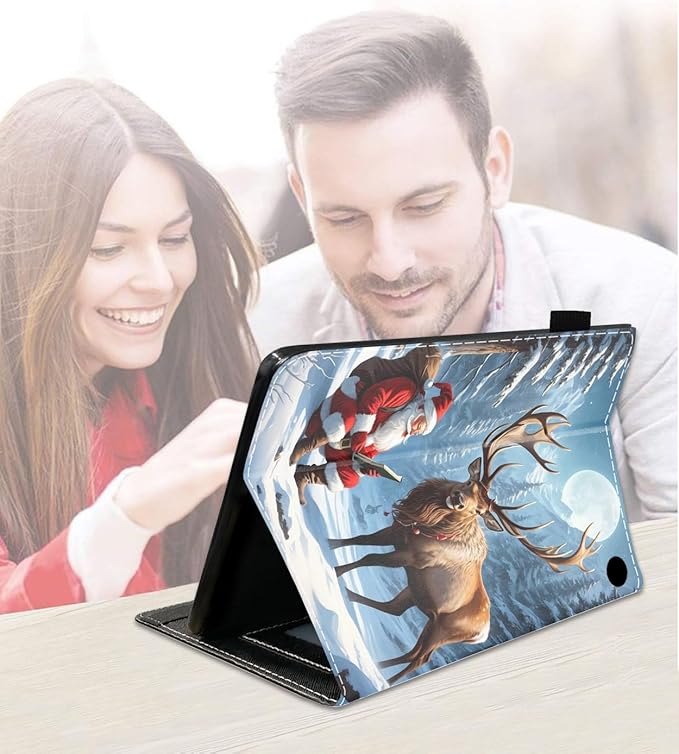 Case for Amazon Fire HD 10/HD 10 Plus Tablet 10.1 (13th/11th Generation 2023/2021 Release) Slim PU Leather Cover with Card Slot &amp Auto Wake/Sleep Santa Claus and Elk