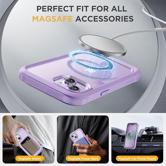 Miracase Magnetic for iPhone 14 Case 6.1 [Built-in Tempered Glass Screen Protector + Lens Protector] [Compatible with MagSafe] Full-Body Protective Bumper 14 Phone Cover Purple