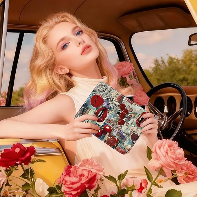 Y2K Retro Red Vintage Cherry Case for iPad mini 6/7 (8.3) Cover with Pencil Holder DIY Stickers Tri-Fold Stand Auto Wake/Sleep for Girls